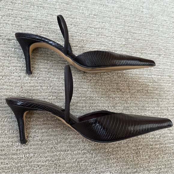H&M Edition Premium Pointed Slingback Pumps. Dark Brown Croc-Embossed Leather. - Picture 5 of 12